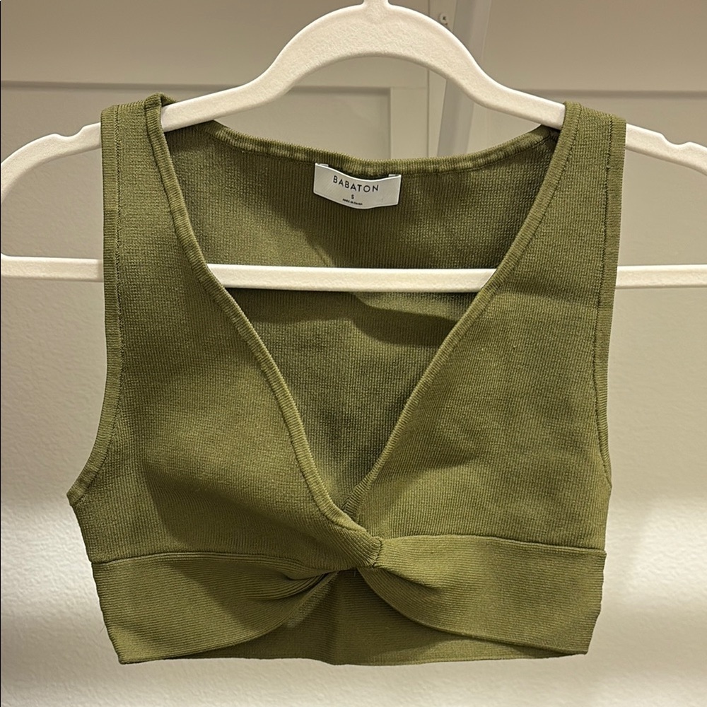 Babaton Olive Green Twist-Front Crop Top